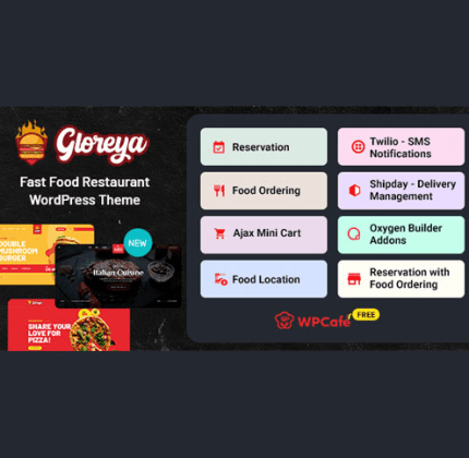 Gloreya – Food Ordering & Delivery Restaurant WordPress Theme